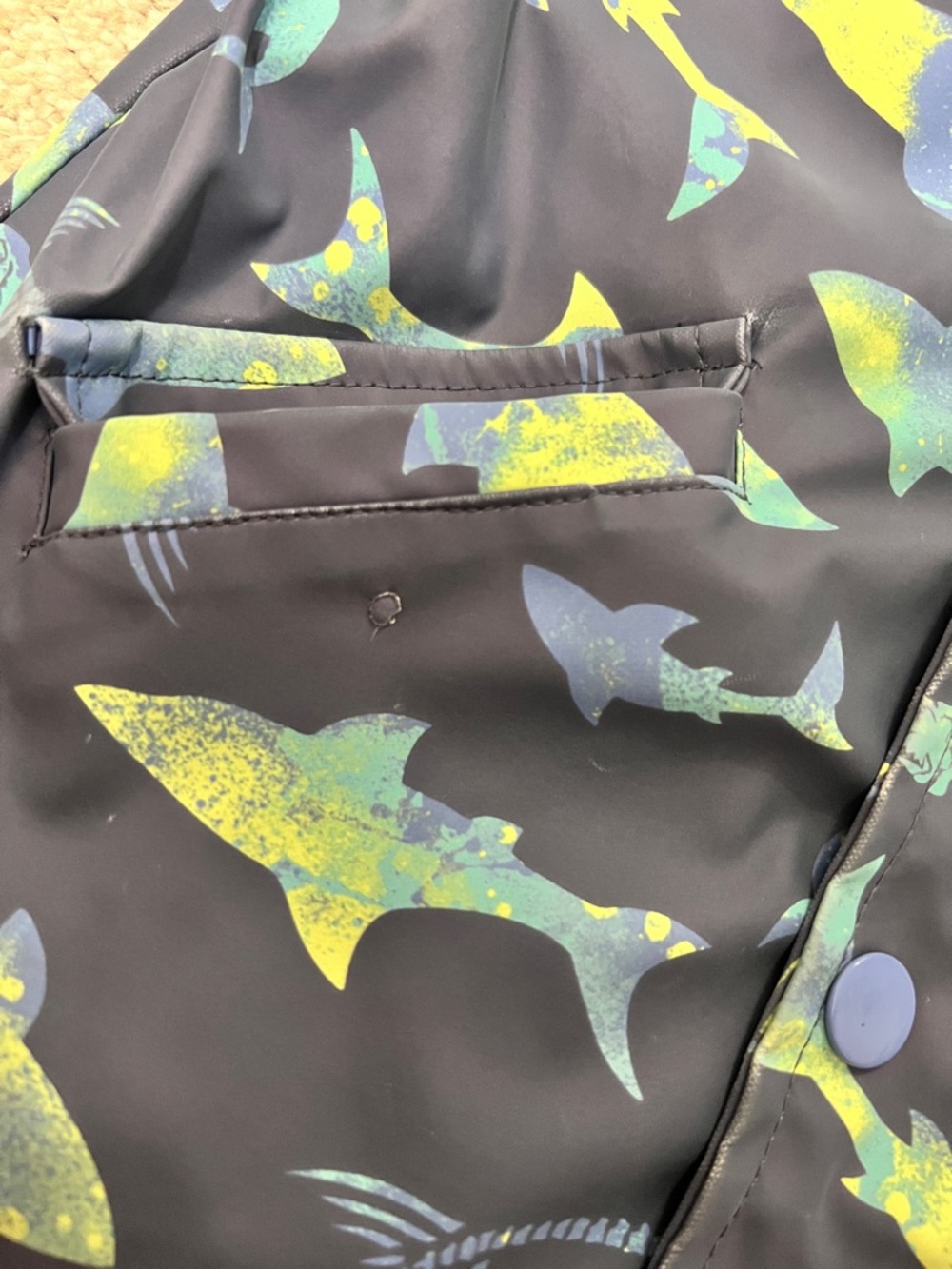 Boy’s Navy Shark Print Raincoat - Blue & Green Sharks - Picture 5 of 6